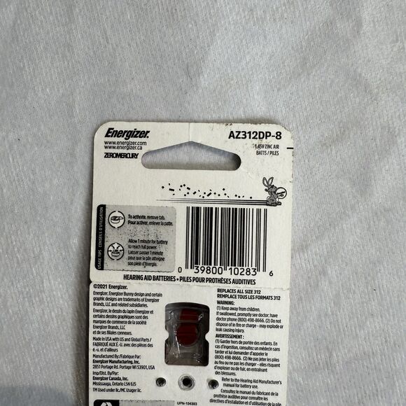 Energizer (8-Pack) Sz 312 Made in USA (8) Hearing Aid Batteries NEW - Picture 4 of 5